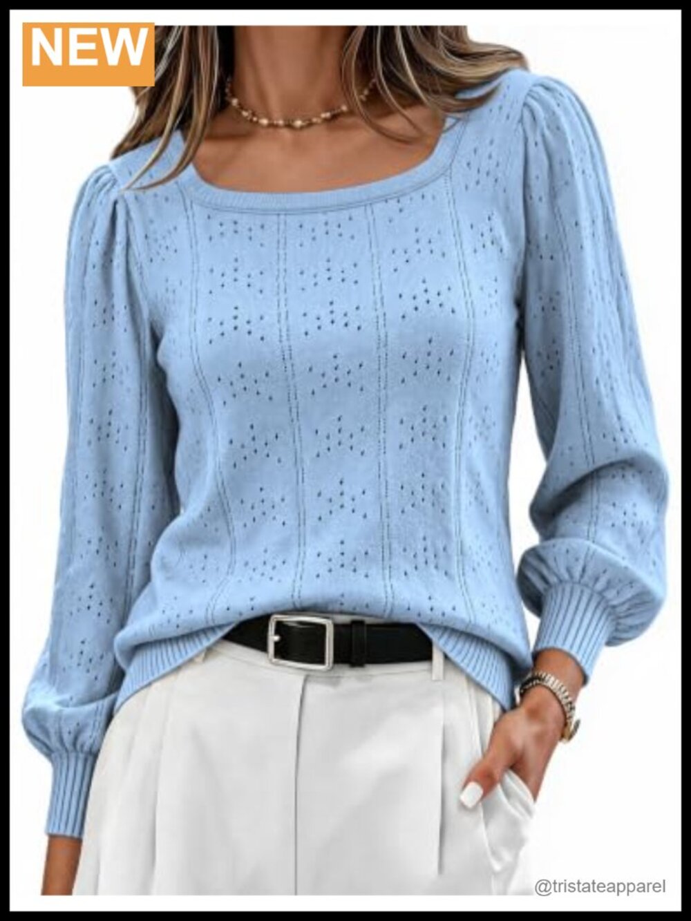 Women's Puff Sleeve Square Neck Tunic Sweater Casual Pullover